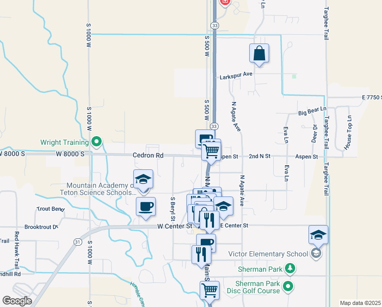 map of restaurants, bars, coffee shops, grocery stores, and more near 10 Cedron Street in Victor