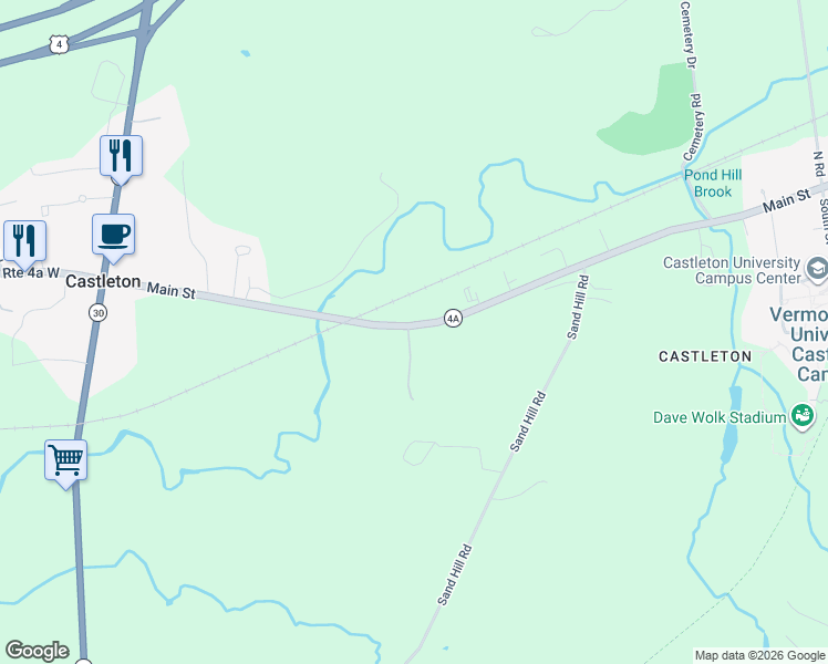 map of restaurants, bars, coffee shops, grocery stores, and more near 1635 Main Street in Castleton