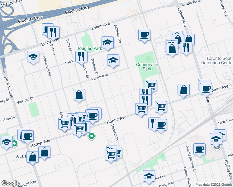 map of restaurants, bars, coffee shops, grocery stores, and more near 344 Rimilton Avenue in Toronto