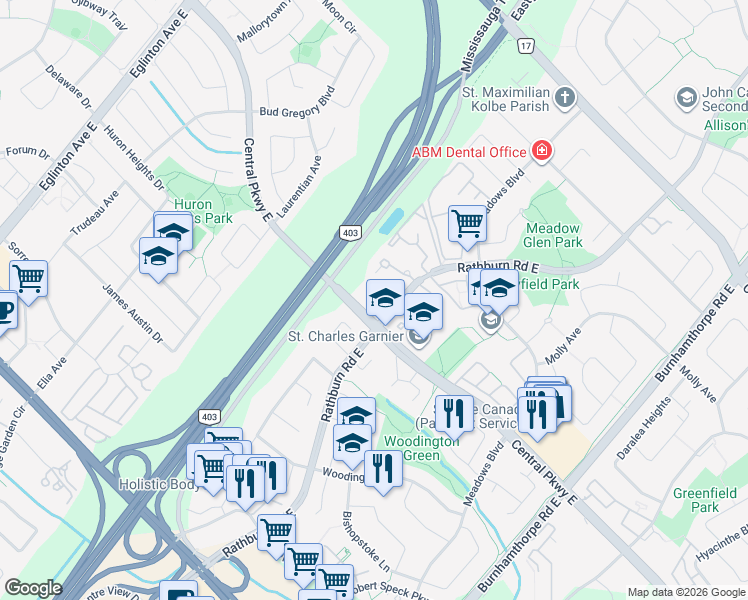 map of restaurants, bars, coffee shops, grocery stores, and more near 4371 Alta Court in Mississauga