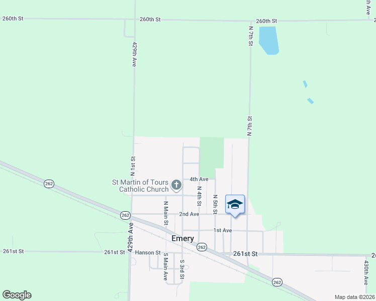 map of restaurants, bars, coffee shops, grocery stores, and more near 501 North 4th Street in Emery
