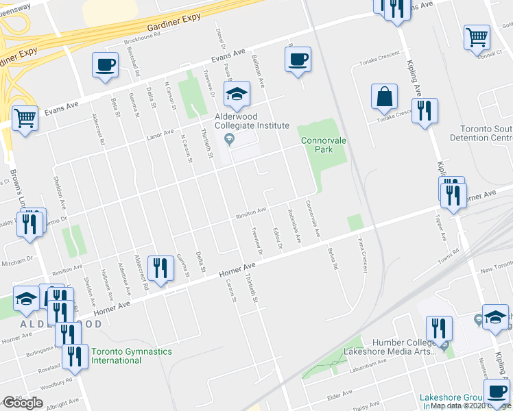 map of restaurants, bars, coffee shops, grocery stores, and more near 344 Rimilton Avenue in Toronto