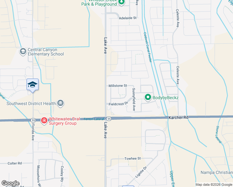 map of restaurants, bars, coffee shops, grocery stores, and more near 12961 Three Point Street in Caldwell