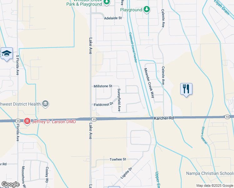 map of restaurants, bars, coffee shops, grocery stores, and more near 16173 Sunnyfield Avenue in Caldwell