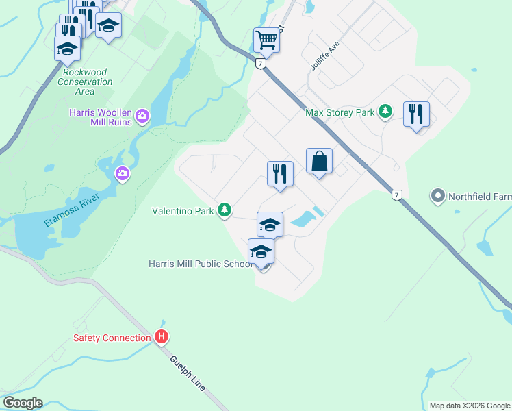 map of restaurants, bars, coffee shops, grocery stores, and more near 109 Fountain Street in Wellington County