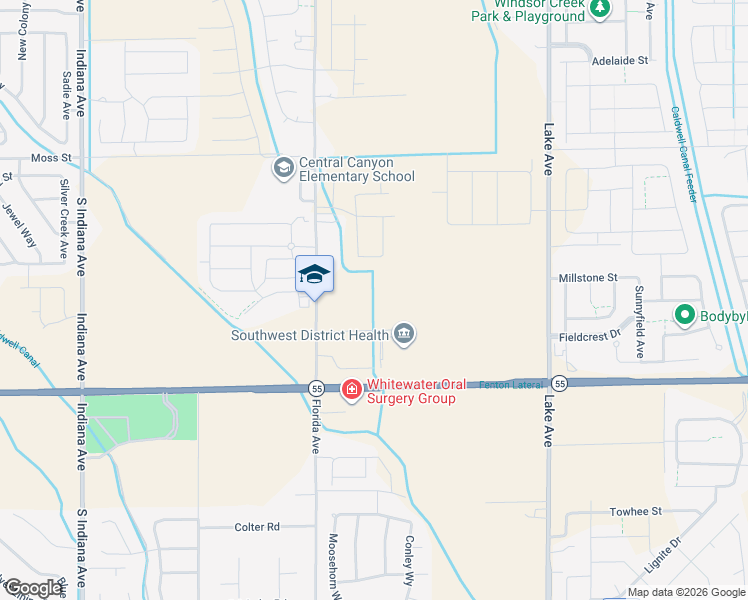 map of restaurants, bars, coffee shops, grocery stores, and more near 16128 South Florida Avenue in Caldwell