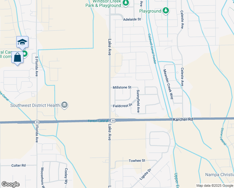 map of restaurants, bars, coffee shops, grocery stores, and more near 16180 Settlement Avenue in Caldwell