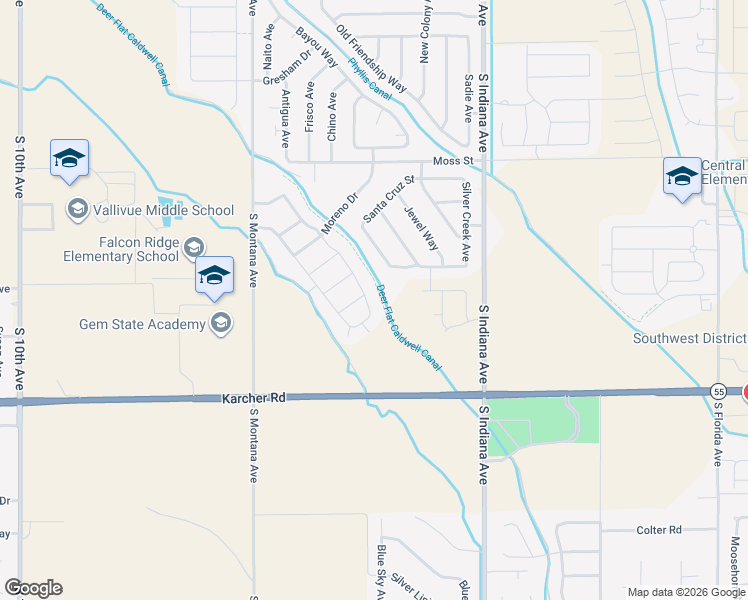 map of restaurants, bars, coffee shops, grocery stores, and more near 16275 Copperridge Way in Caldwell