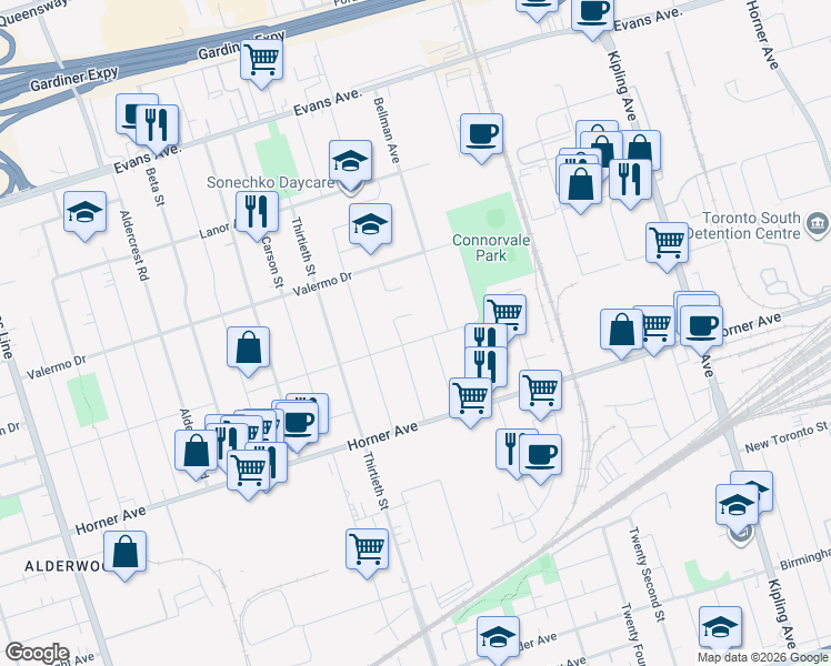 map of restaurants, bars, coffee shops, grocery stores, and more near in Toronto