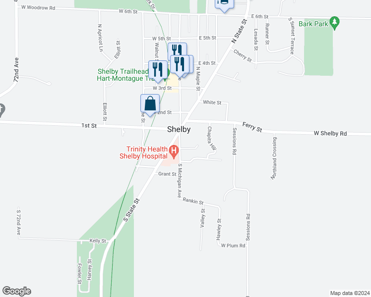 map of restaurants, bars, coffee shops, grocery stores, and more near in Shelby