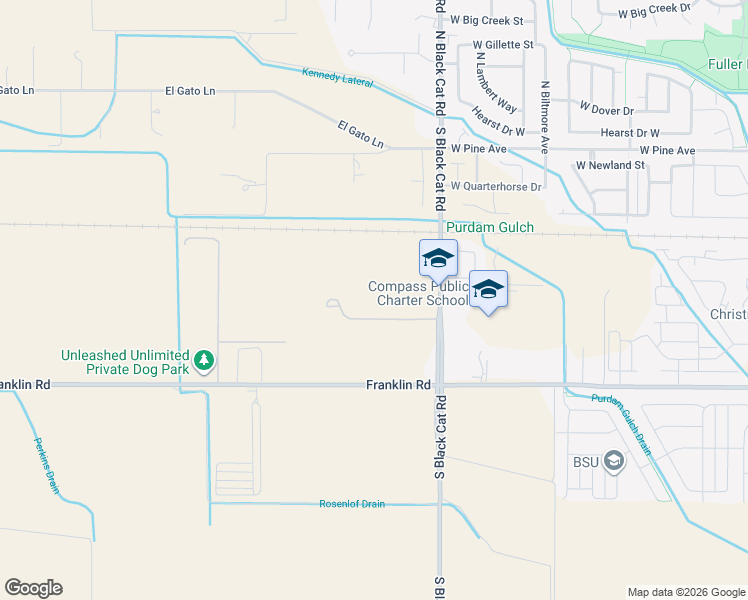 map of restaurants, bars, coffee shops, grocery stores, and more near 225 North Black Cat Road in Meridian