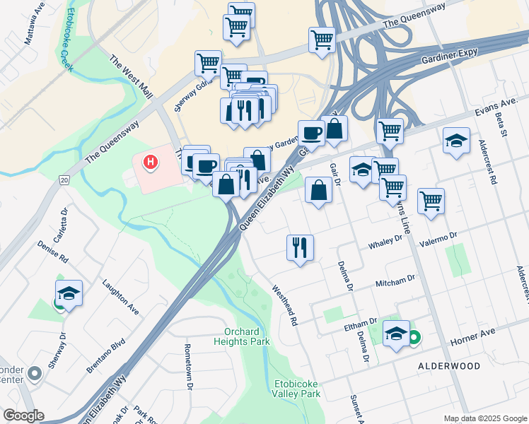 map of restaurants, bars, coffee shops, grocery stores, and more near 31 Bisset Avenue in Toronto
