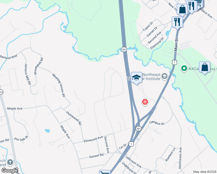 map of restaurants, bars, coffee shops, grocery stores, and more near 8 Leighton Farm Road in Scarborough