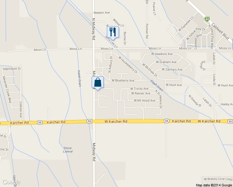 map of restaurants, bars, coffee shops, grocery stores, and more near 16190 North Glacier Peak Drive in Nampa