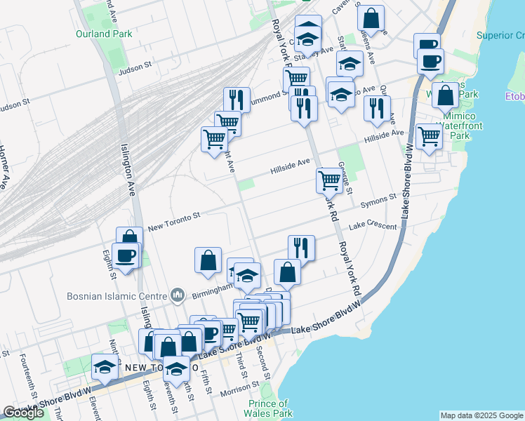 map of restaurants, bars, coffee shops, grocery stores, and more near 80 Elma Street in Toronto