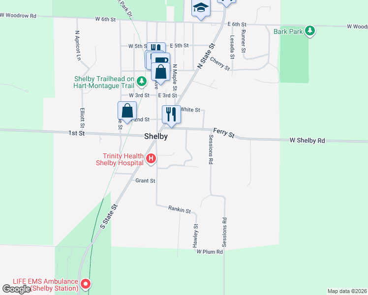 map of restaurants, bars, coffee shops, grocery stores, and more near in Shelby
