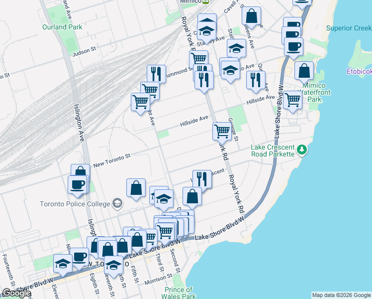 map of restaurants, bars, coffee shops, grocery stores, and more near 56 Elma Street in Toronto