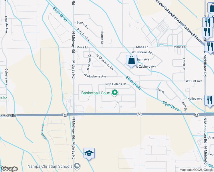 map of restaurants, bars, coffee shops, grocery stores, and more near 11745 W Trinity Ave in Nampa