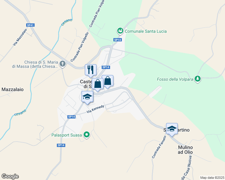 map of restaurants, bars, coffee shops, grocery stores, and more near 45 Strada Provinciale della Val Cesano in Castelleone di Suasa