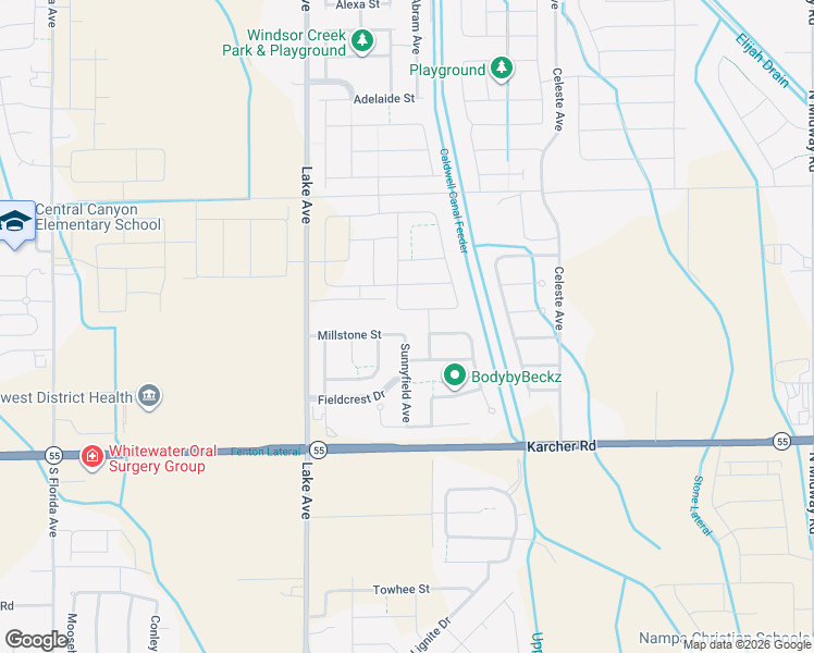 map of restaurants, bars, coffee shops, grocery stores, and more near 12802 Millstone Street in Caldwell