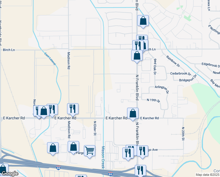map of restaurants, bars, coffee shops, grocery stores, and more near 8171 East Executive Drive in Nampa