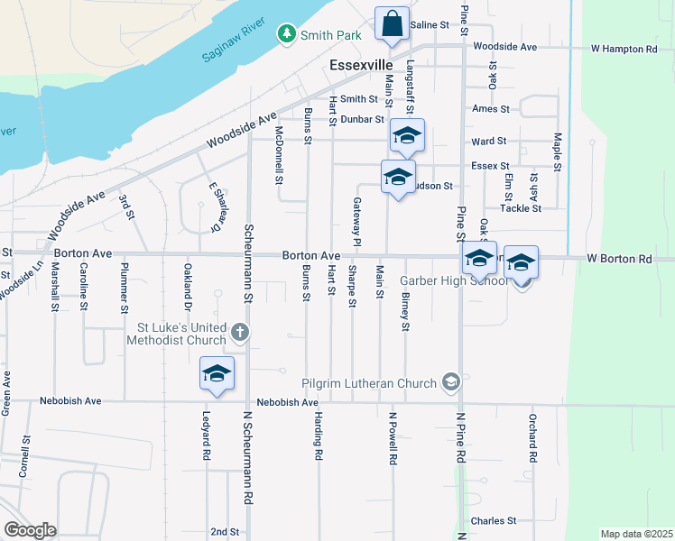 map of restaurants, bars, coffee shops, grocery stores, and more near 408 Sharpe Street in Essexville