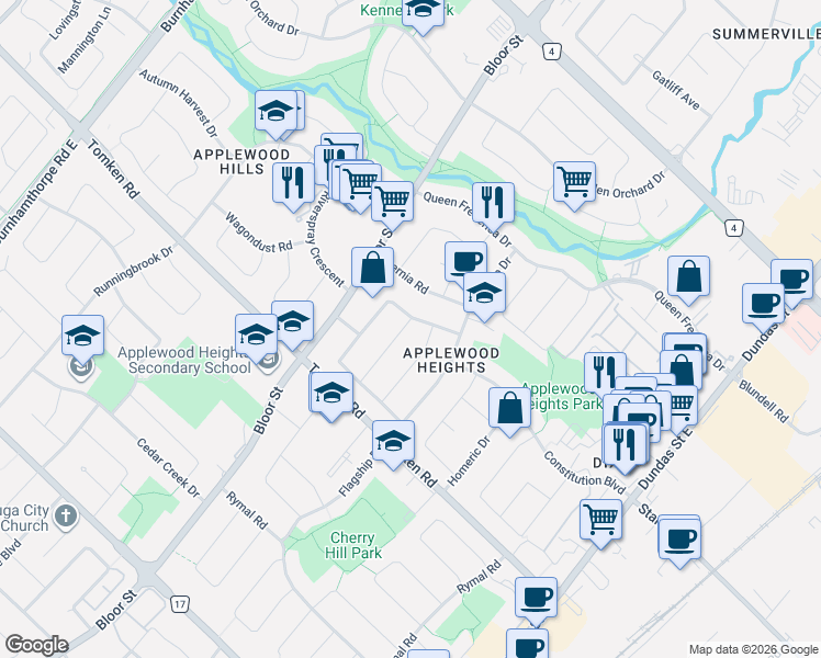 map of restaurants, bars, coffee shops, grocery stores, and more near 1060 Argus Drive in Mississauga