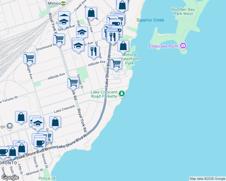map of restaurants, bars, coffee shops, grocery stores, and more near in Toronto