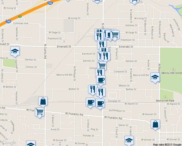 map of restaurants, bars, coffee shops, grocery stores, and more near 5116 Morris Hill Road in Boise