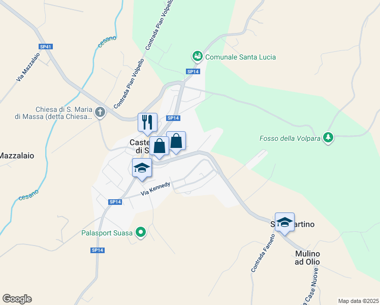 map of restaurants, bars, coffee shops, grocery stores, and more near 45 Strada Provinciale della Val Cesano in Castelleone di Suasa
