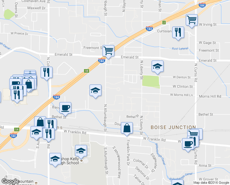map of restaurants, bars, coffee shops, grocery stores, and more near 6715 West Morris Hill Lane in Boise