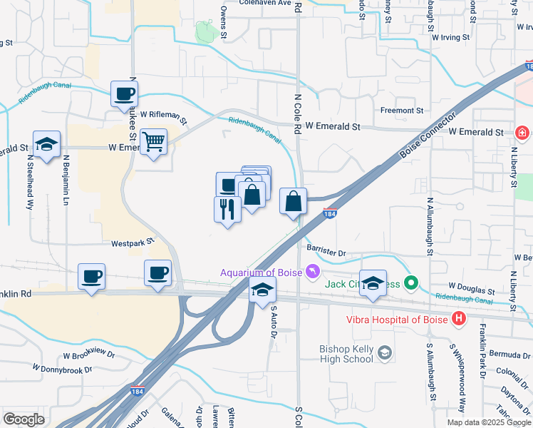 map of restaurants, bars, coffee shops, grocery stores, and more near 400 North Milwaukee Street in Boise