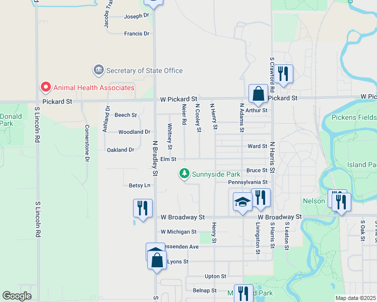 map of restaurants, bars, coffee shops, grocery stores, and more near 610 Neier Road in Mount Pleasant