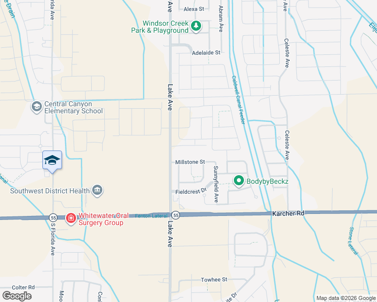 map of restaurants, bars, coffee shops, grocery stores, and more near 16272 Lake Avenue in Nampa