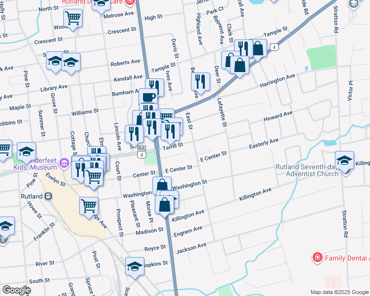 map of restaurants, bars, coffee shops, grocery stores, and more near 6 Sheldon Place in Rutland