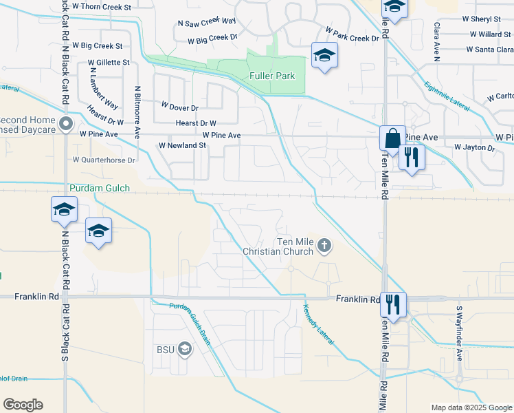 map of restaurants, bars, coffee shops, grocery stores, and more near 3855 West Newland Street in Meridian