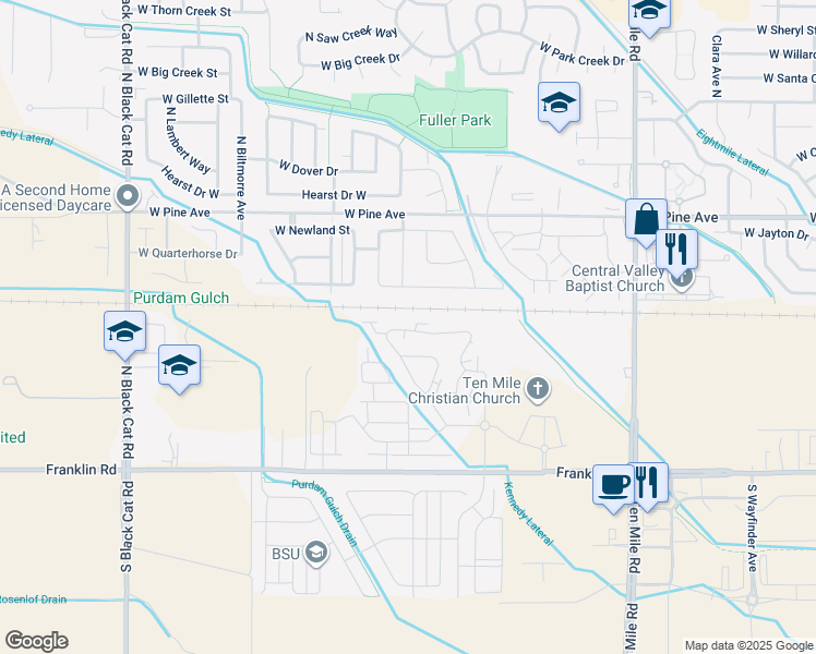 map of restaurants, bars, coffee shops, grocery stores, and more near 3855 West Newland Street in Meridian