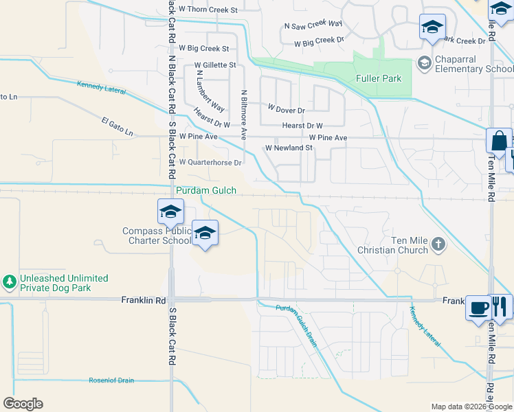 map of restaurants, bars, coffee shops, grocery stores, and more near 4337 West Newland Street in Meridian