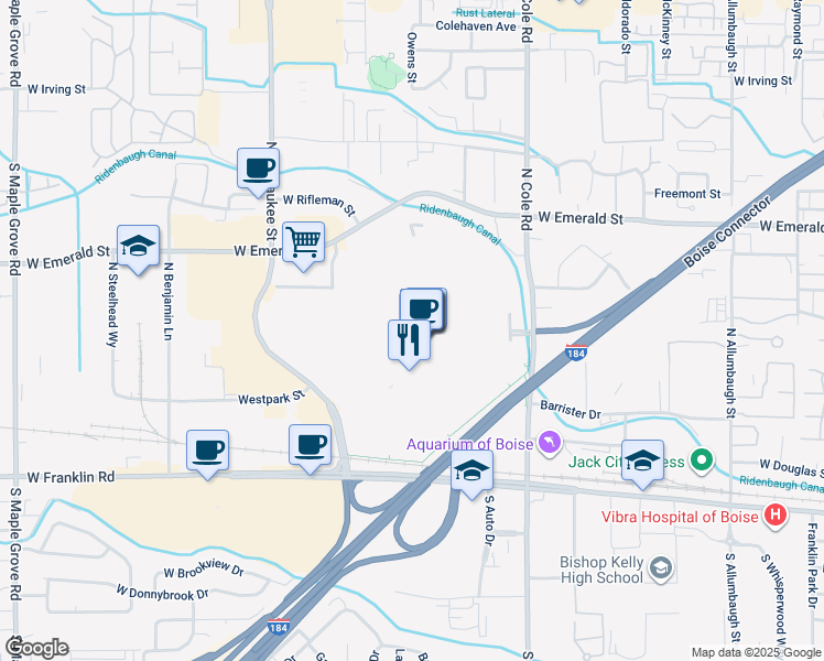map of restaurants, bars, coffee shops, grocery stores, and more near 460 North Milwaukee Street in Boise