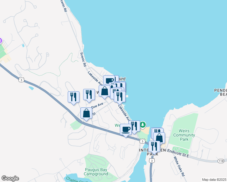 map of restaurants, bars, coffee shops, grocery stores, and more near 21 Weeks Street in Laconia
