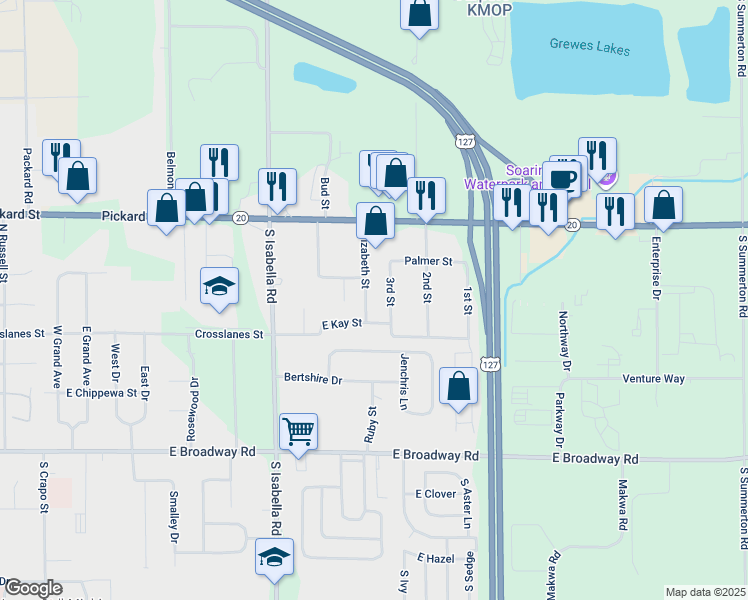 map of restaurants, bars, coffee shops, grocery stores, and more near 2176 Elizabeth Road in Mount Pleasant