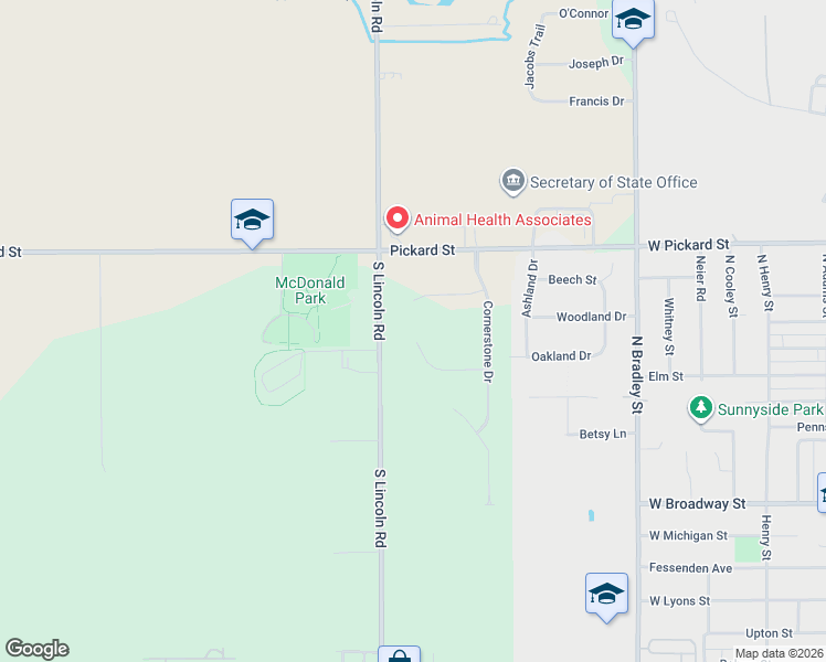 map of restaurants, bars, coffee shops, grocery stores, and more near 2445 South Lincoln Road in Mount Pleasant