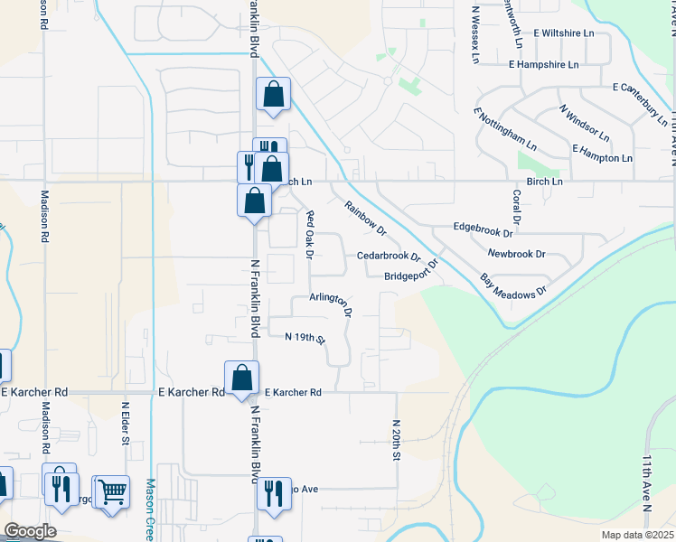 map of restaurants, bars, coffee shops, grocery stores, and more near 7800 East Mountain Oak Drive in Nampa