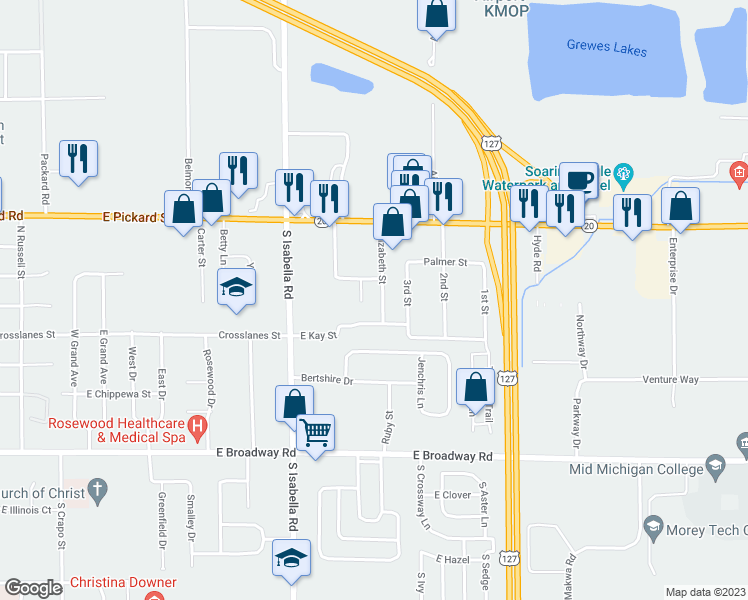 map of restaurants, bars, coffee shops, grocery stores, and more near 2176 Elizabeth Road in Mount Pleasant