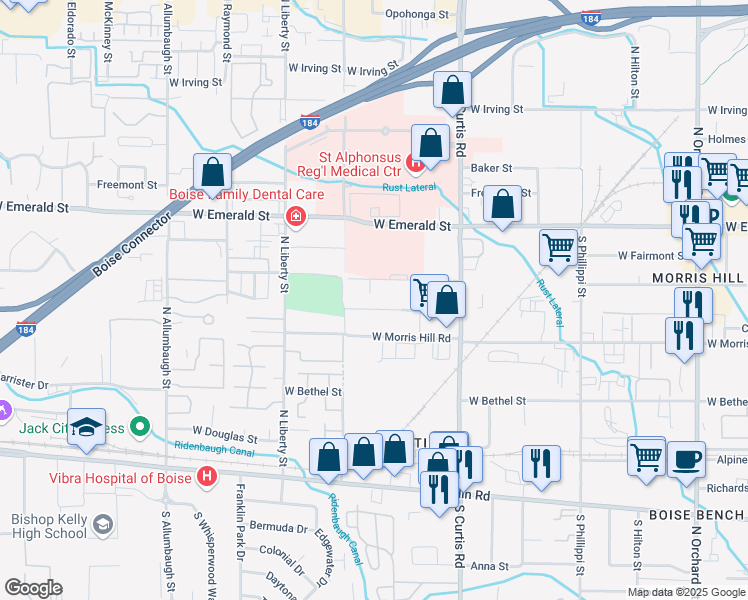 map of restaurants, bars, coffee shops, grocery stores, and more near 6030 West Clinton Street in Boise