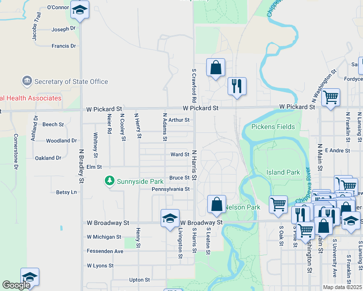 map of restaurants, bars, coffee shops, grocery stores, and more near 1009 Harold Street in Mount Pleasant