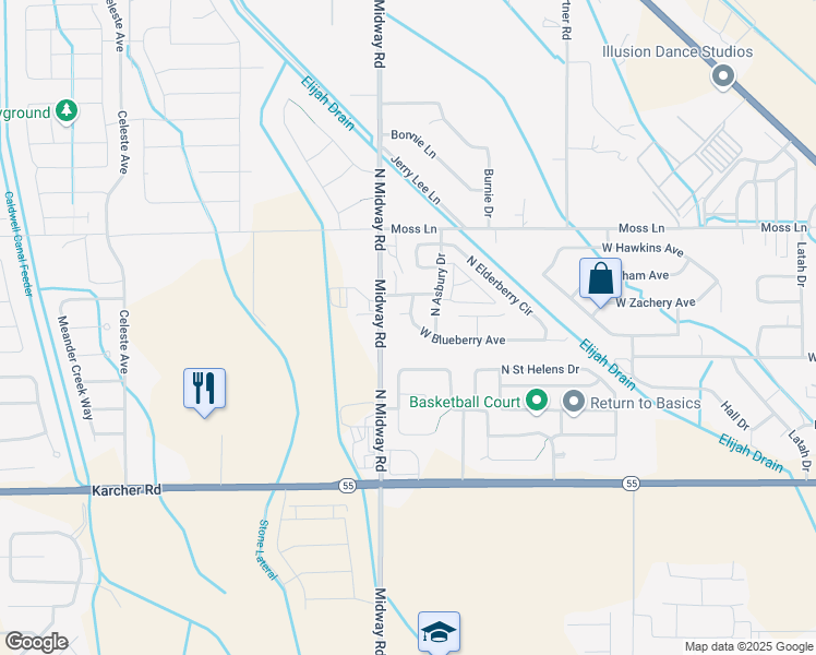 map of restaurants, bars, coffee shops, grocery stores, and more near 11939 West Blueberry Avenue in Nampa