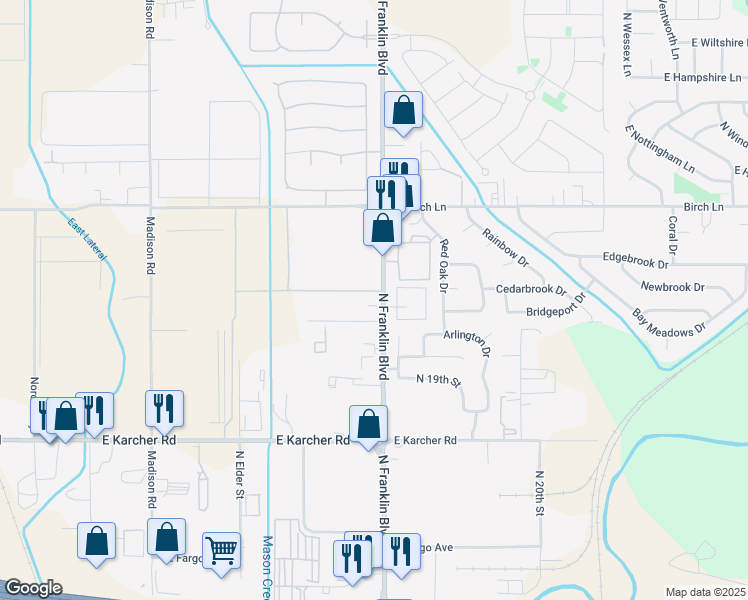 map of restaurants, bars, coffee shops, grocery stores, and more near 16299 North Franklin Boulevard in Nampa