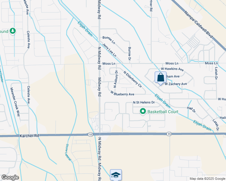 map of restaurants, bars, coffee shops, grocery stores, and more near 16309 North Asbury Drive in Nampa