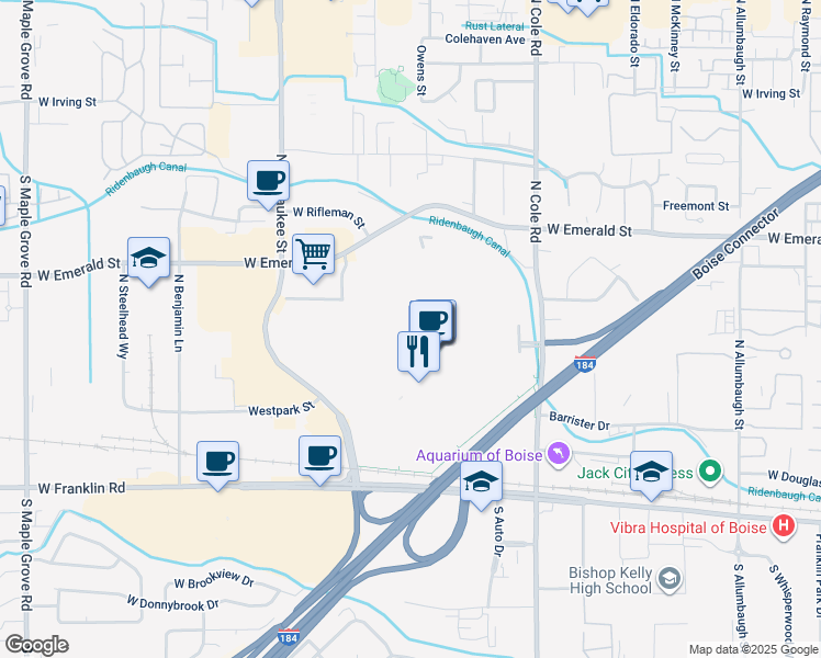 map of restaurants, bars, coffee shops, grocery stores, and more near 460 North Milwaukee Street in Boise